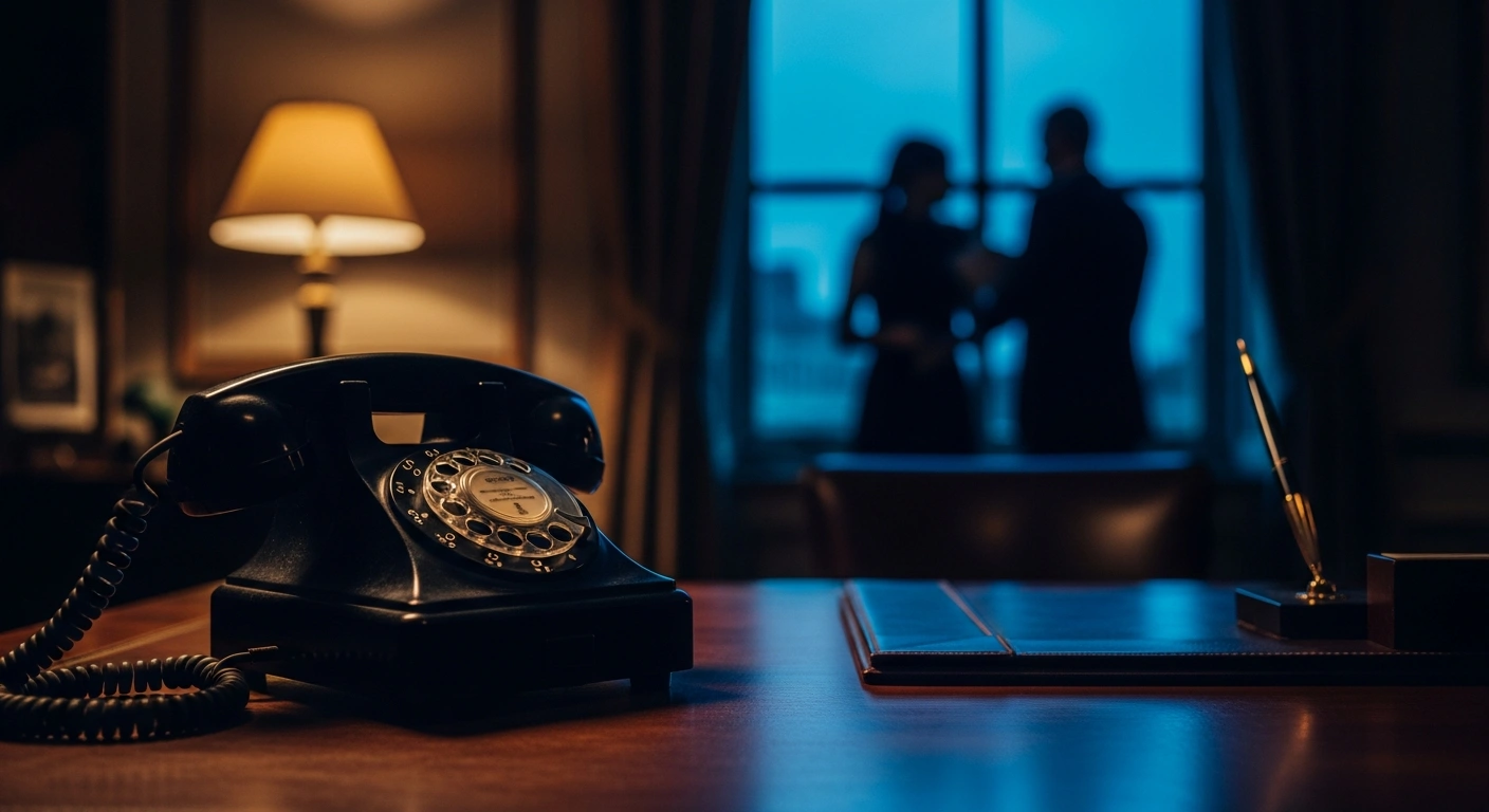 A symbolic representation of a telephone conversation between Vladimir Putin and Donald Trump regarding international relations and the situation in Iran.