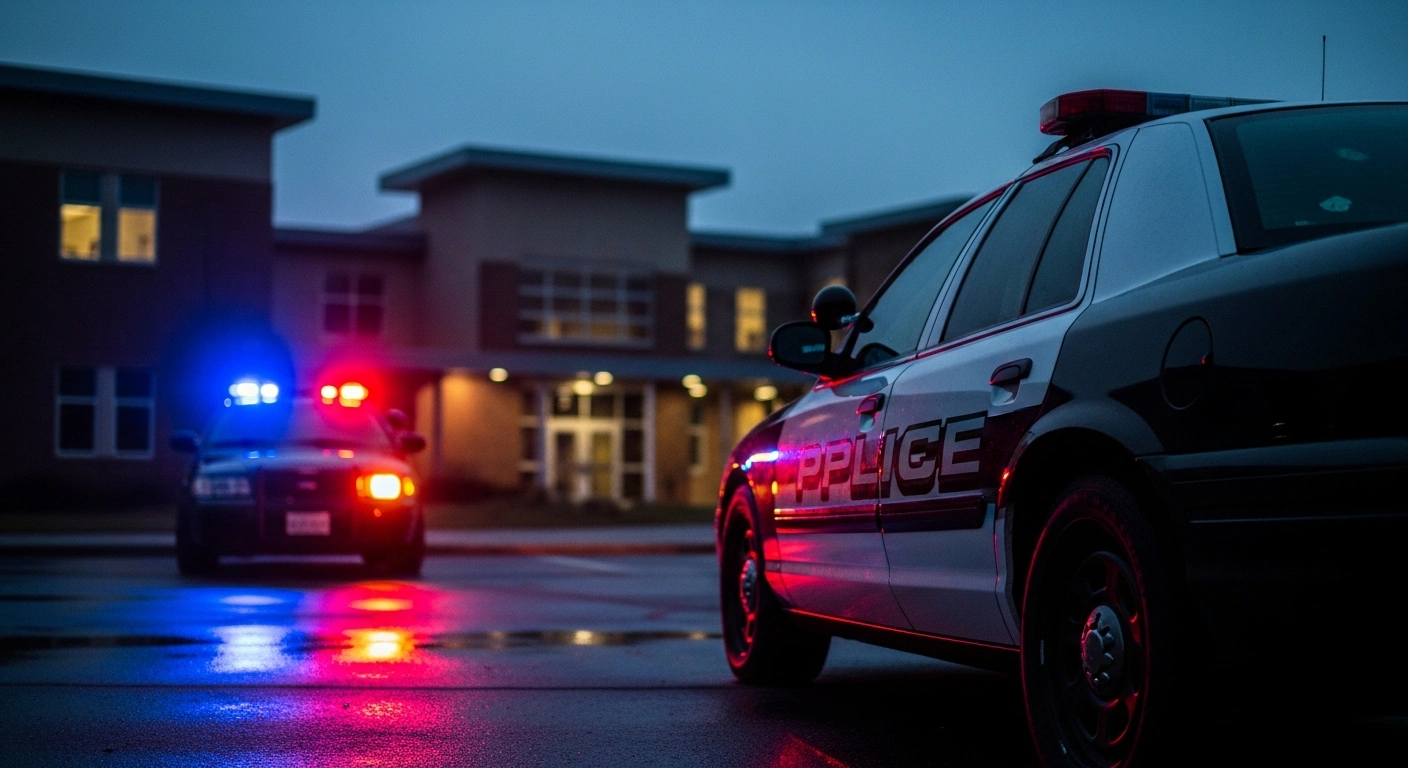 A Queensland Police vehicle is parked outside a school building following an investigation into an alleged violent plot by a teenager.