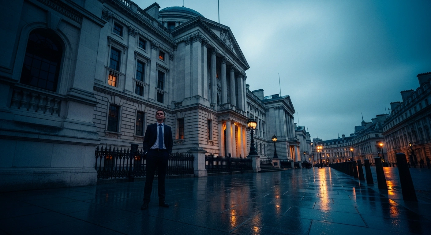 UK Chancellor Rachel Reeves stands before the historic Treasury building as she addresses the urgent need to stabilize national borrowing costs and public finances.