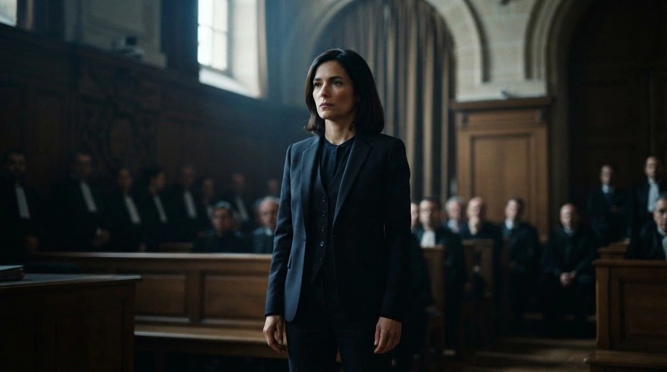 Former French Culture Minister Rachida Dati stands in a Parisian courtroom during her trial for corruption and influence peddling charges.