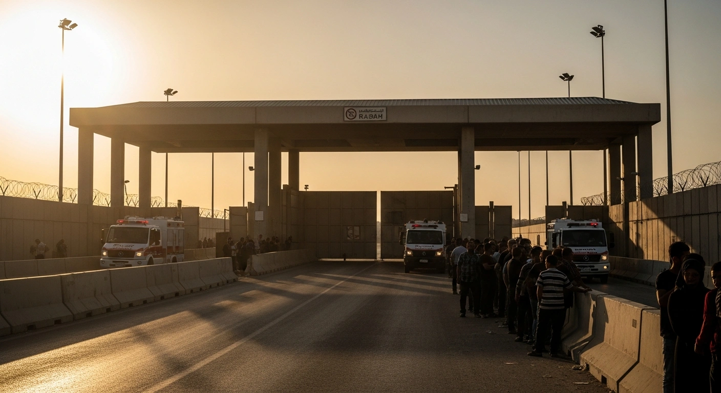 Medical patients and foreign nationals wait at the reopened Rafah border crossing between Egypt and Gaza to exit the territory.