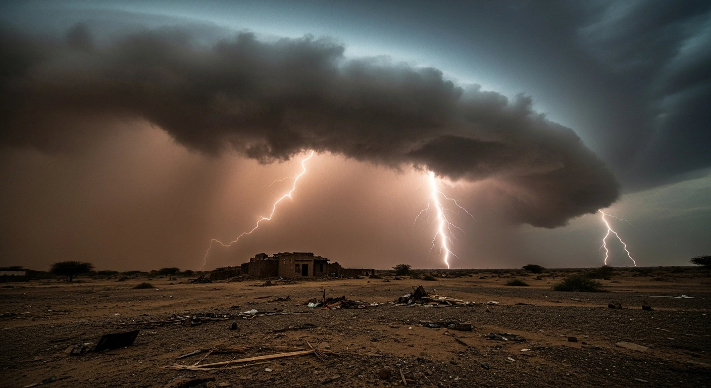 A severe dust storm and heavy rainfall hit a rural village in Rajasthan, causing significant damage to local infrastructure.