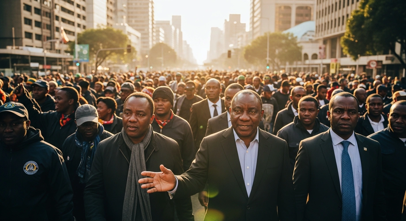 President Cyril Ramaphosa walks with thousands of participants during the annual Mandela Legacy Walk and Run in Johannesburg to honor Nelson Mandela.