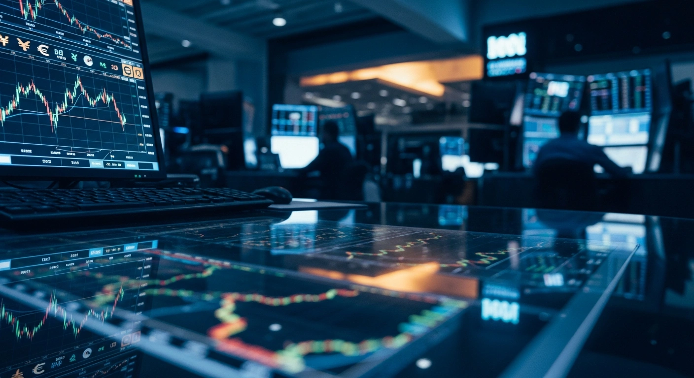 A modern financial trading floor in India represents the Reserve Bank of India implementing new regulatory measures to manage currency volatility.