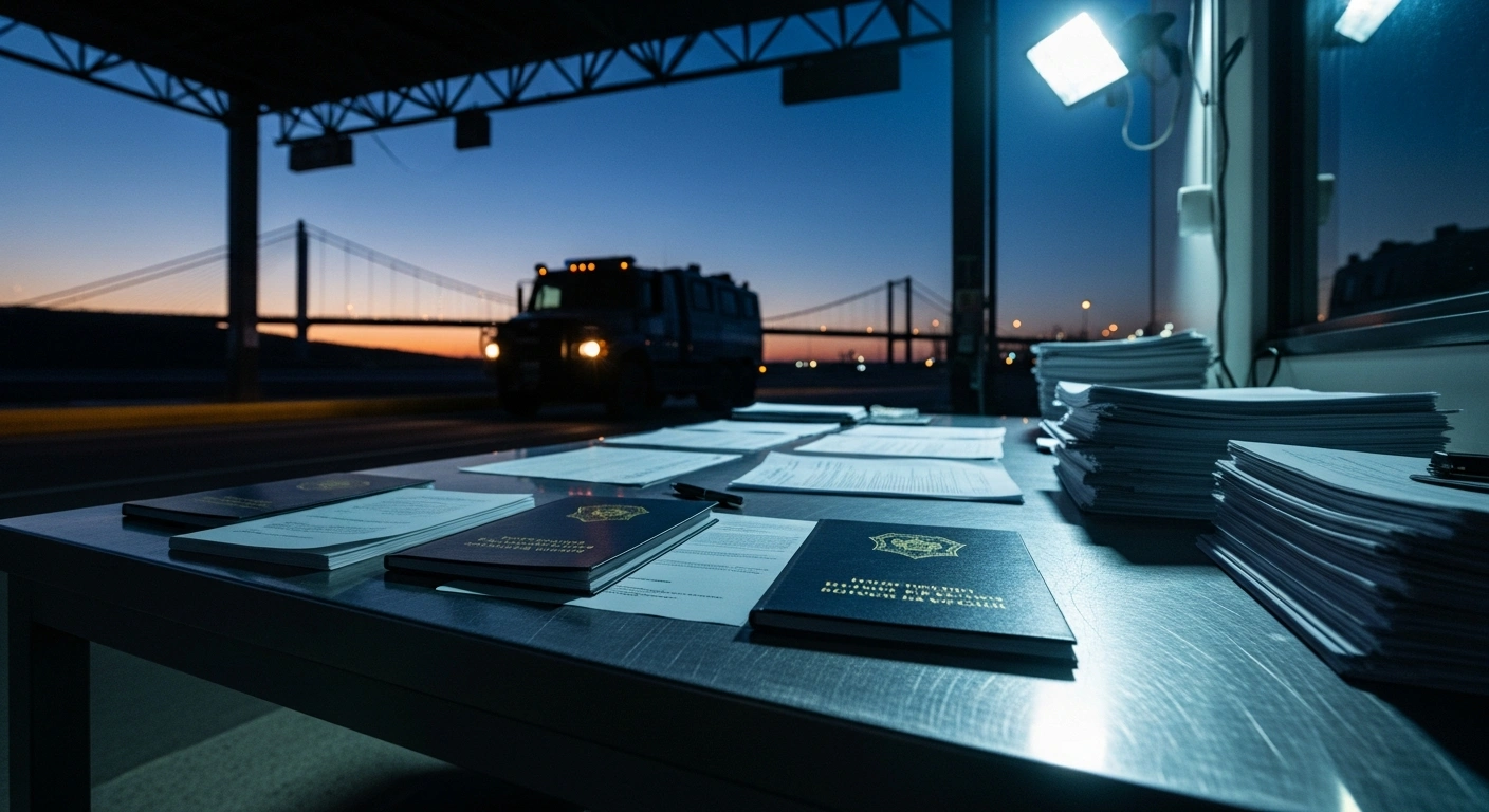 RCMP officers investigate forged passports and fraudulent financial documents seized by the Canada Border Services Agency at the Peace Bridge border crossing.