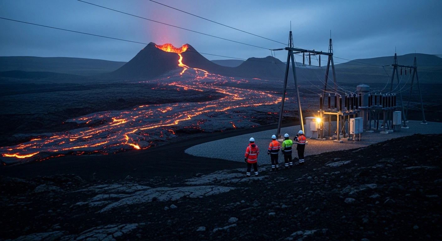 Engineers inspect critical infrastructure on the Reykjanes Peninsula as volcanic activity threatens the region.