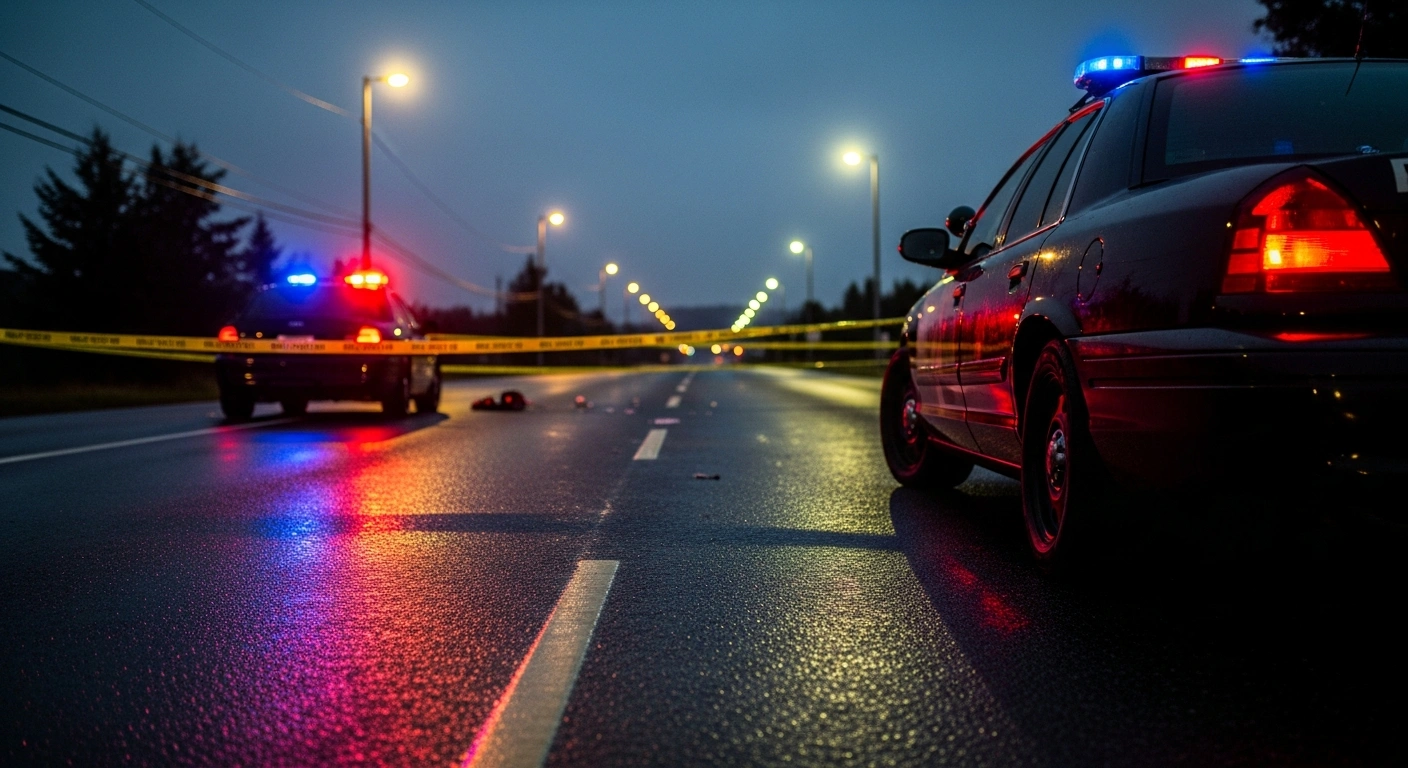 Rhode Island State Police vehicles and crime scene tape mark the location of a violent road rage investigation on a local road.