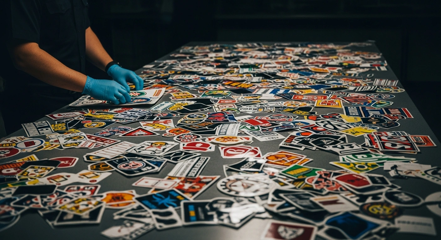 Brazilian civil police officers display thousands of confiscated counterfeit World Cup stickers seized during an anti-piracy operation in Rio de Janeiro.