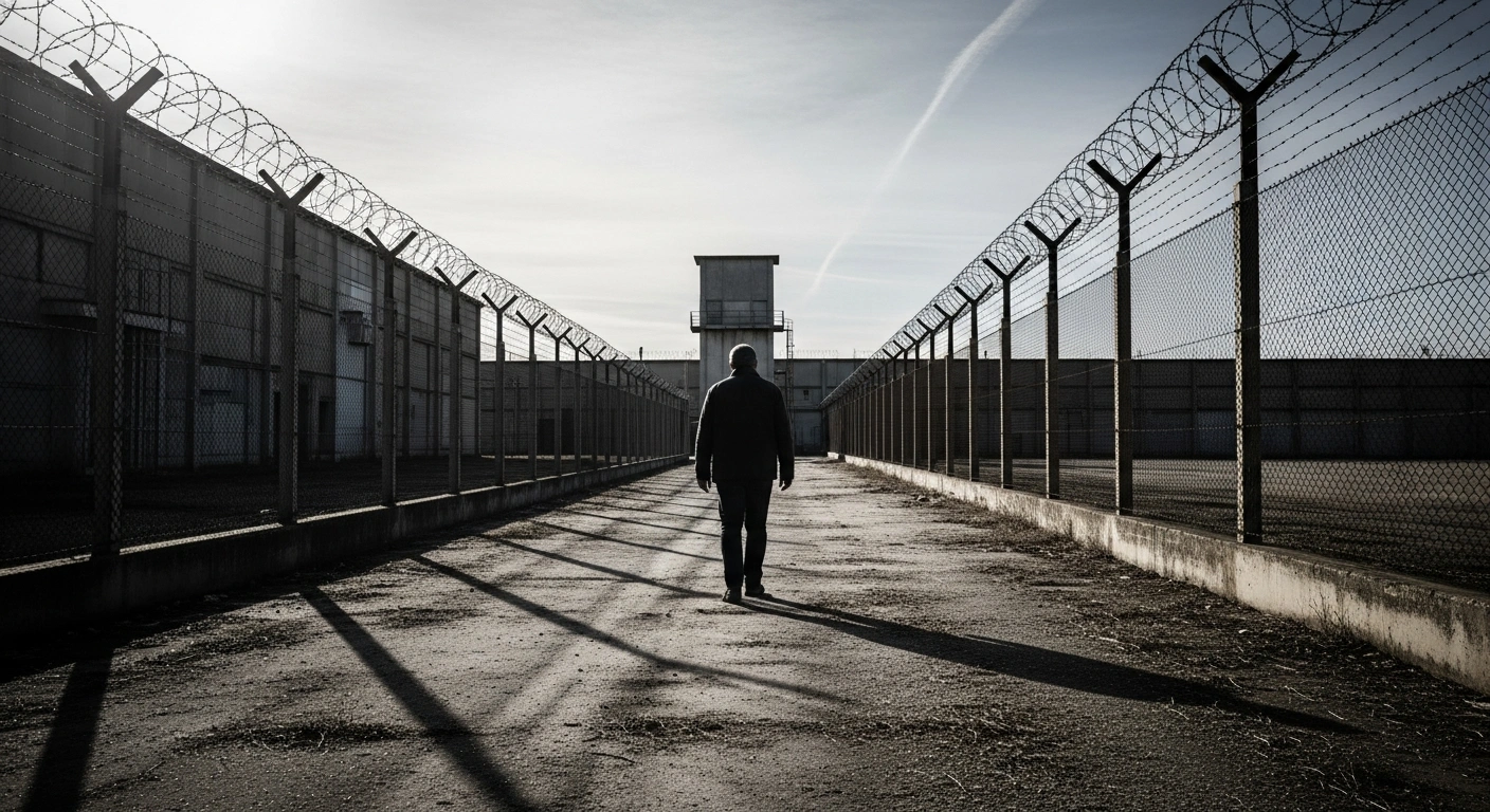 Former U.S. Marine Robert Gilman walks away from a Russian penal colony after completing his prison sentence.