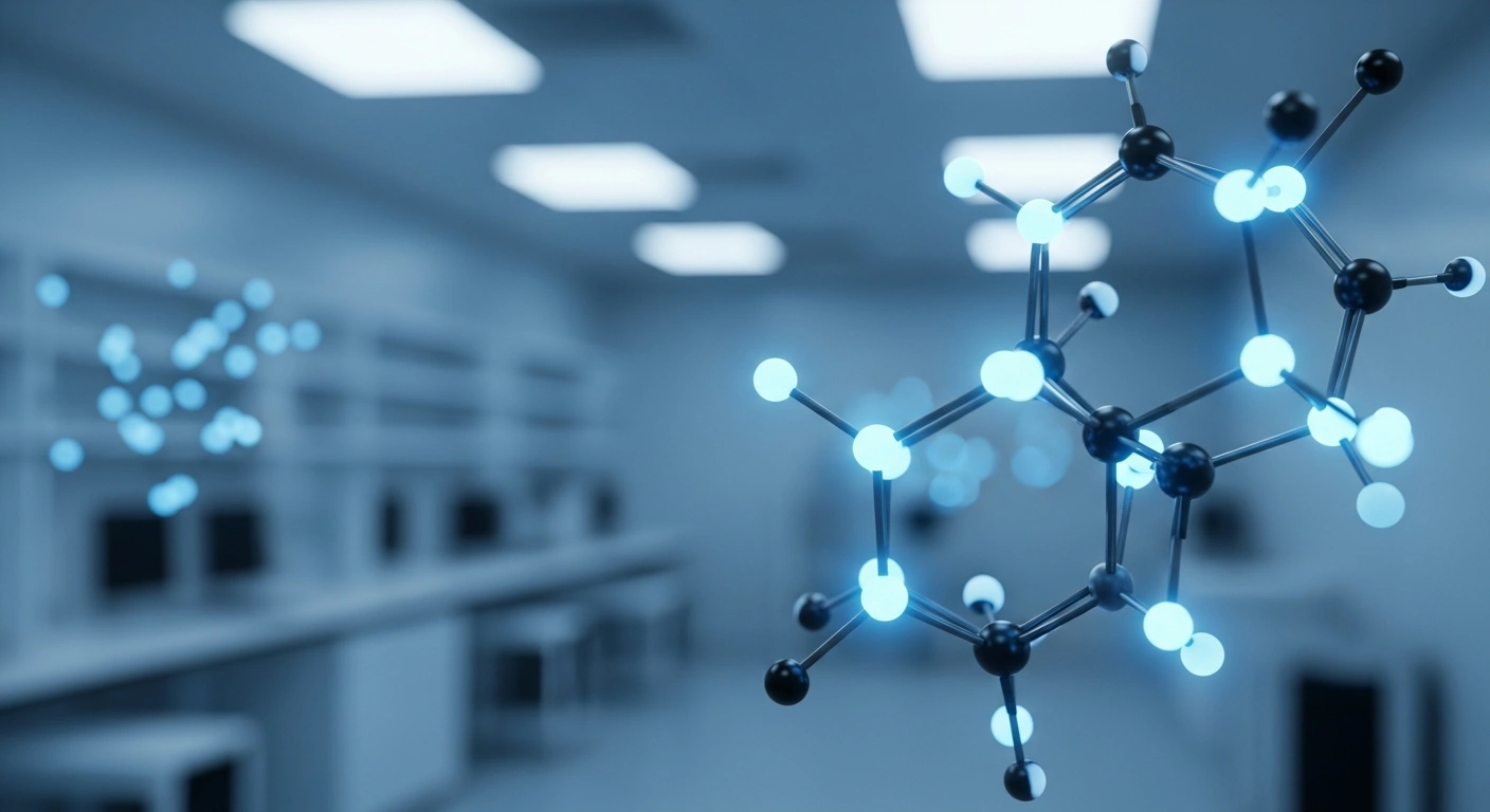 A detailed molecular model representing the Roche investigational drug divarasib used in clinical trials for non-small cell lung cancer treatment.