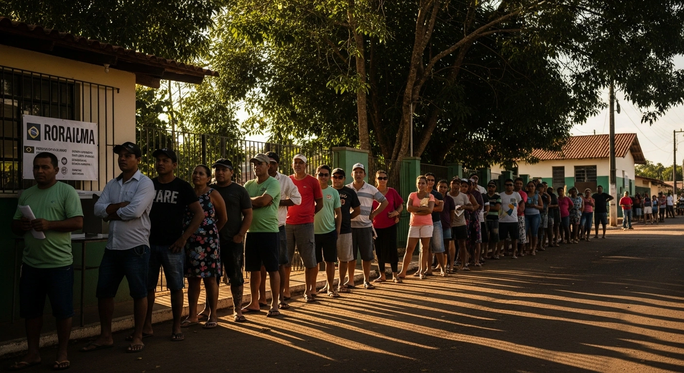 Citizens wait in line to cast their ballots during a special gubernatorial election in the Brazilian state of Roraima.