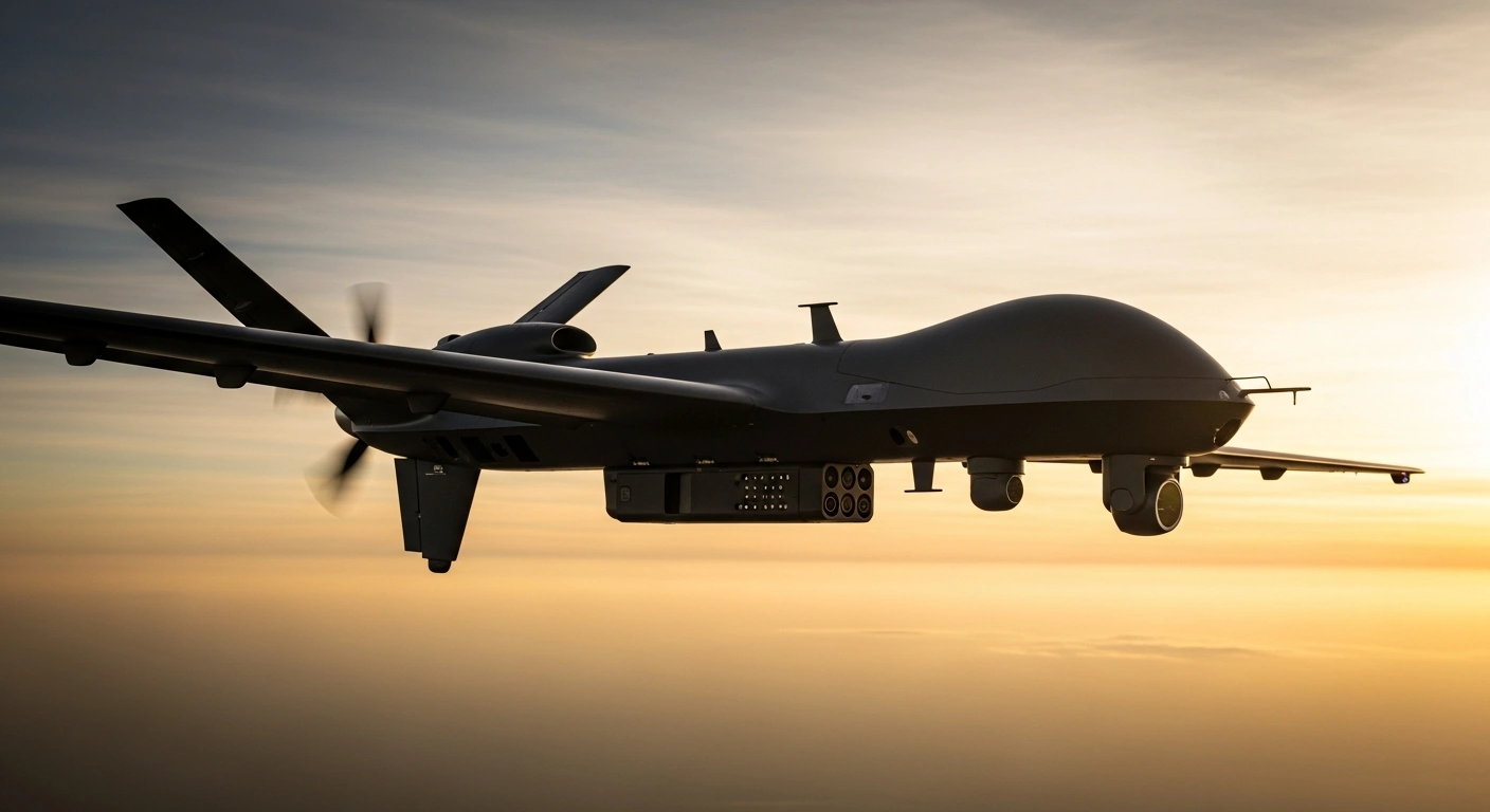 The Rotron Aerospace SkyLance unmanned aerial system flies through the sky during a demonstration of its long-range surveillance capabilities.