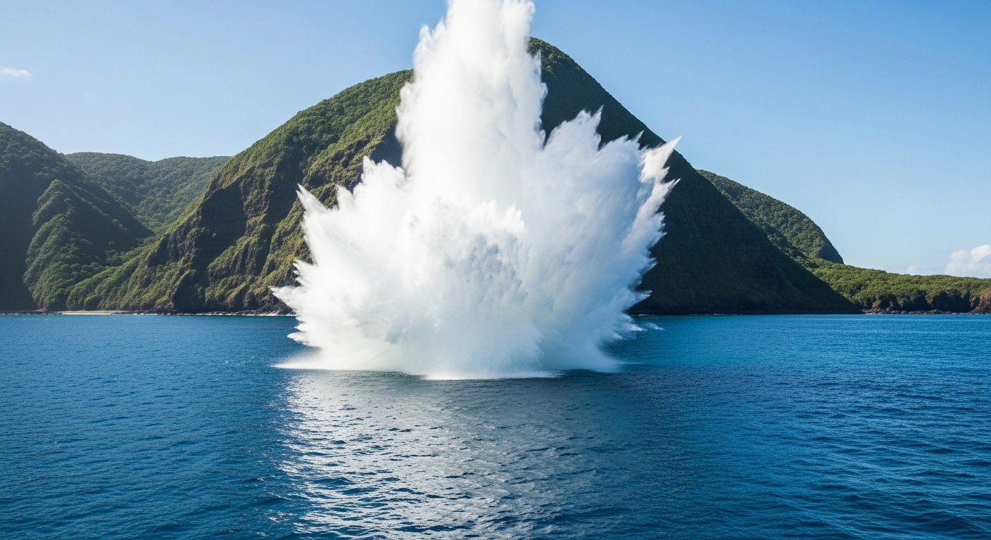 Royal Navy divers conduct a controlled detonation of historical explosives in the waters surrounding Pitcairn Island.