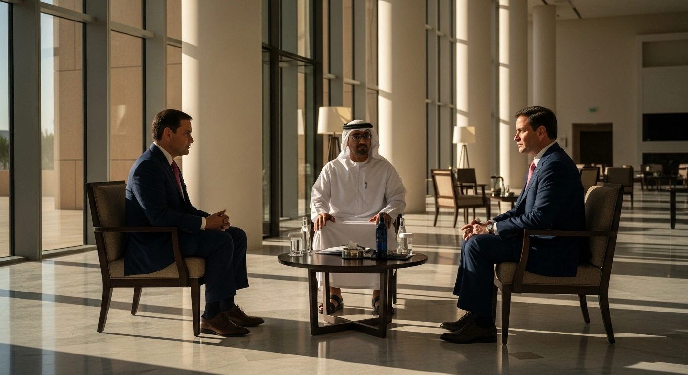 U.S. Secretary of State Marco Rubio meets with an Emirati official in Abu Dhabi to discuss regional security and geopolitical cooperation.