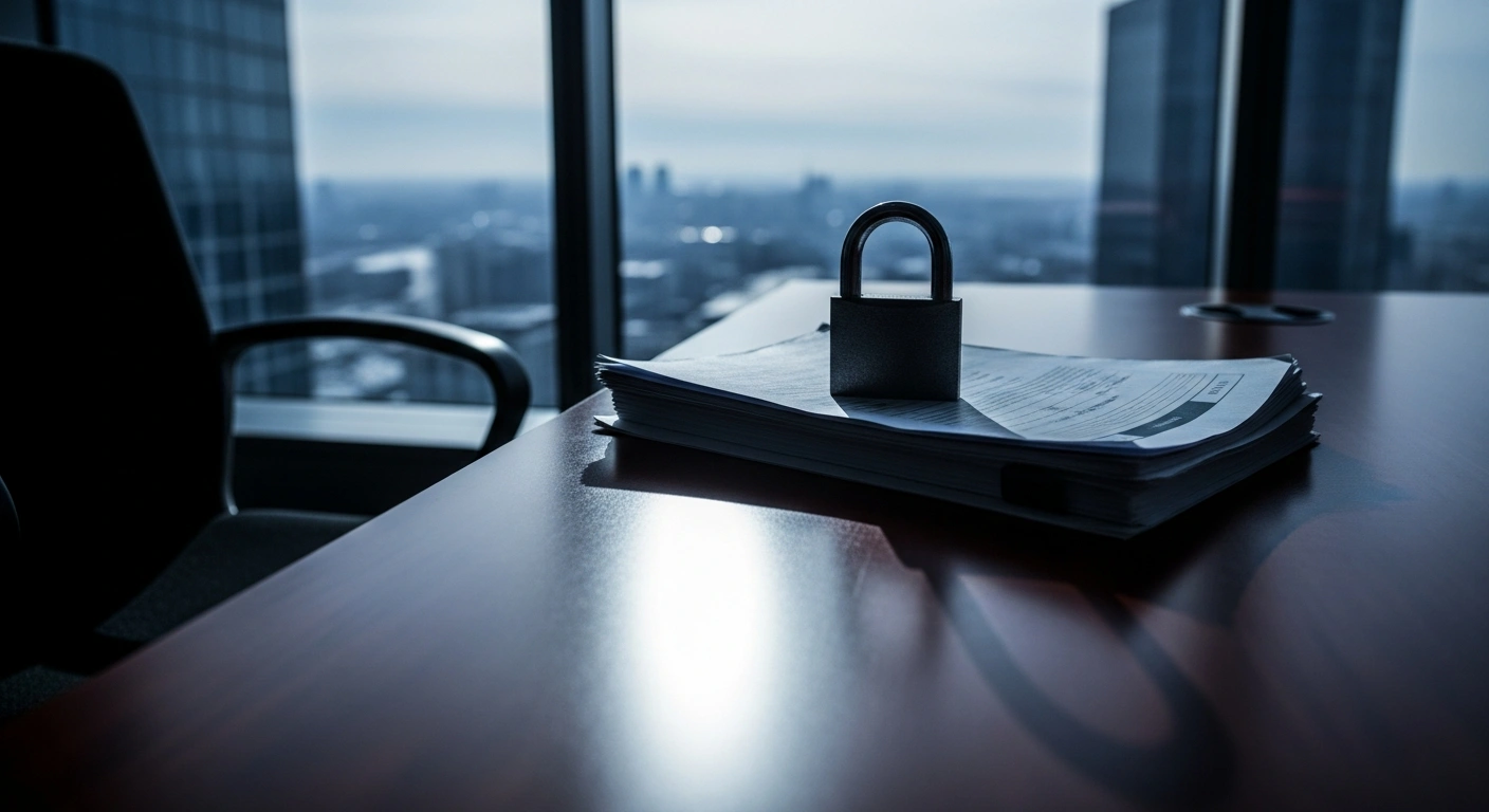 A heavy padlock sits on financial documents representing the Russian government's new legislation to freeze assets of critics living abroad.