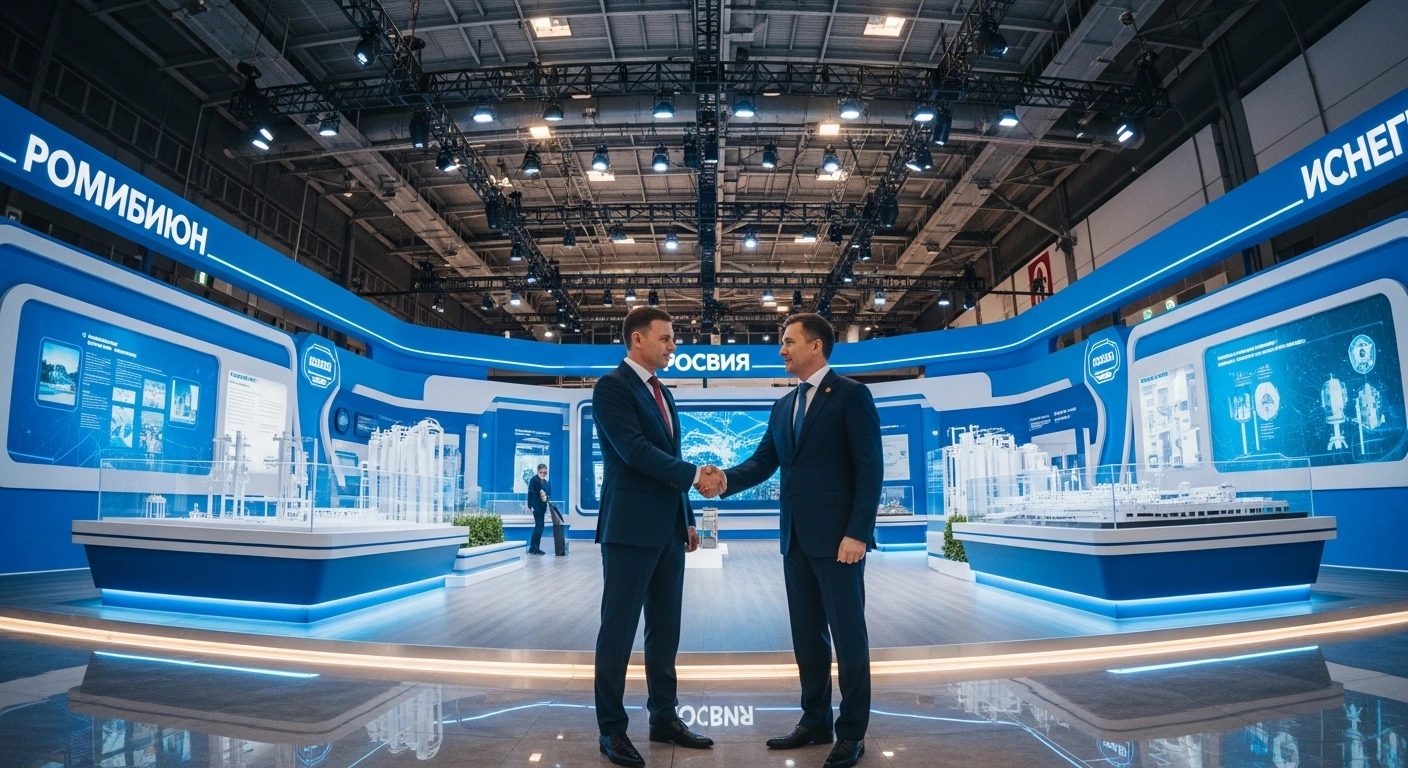 Business leaders from Russia and China shake hands at the 10th Russia-China Expo in Harbin to promote economic and industrial cooperation.