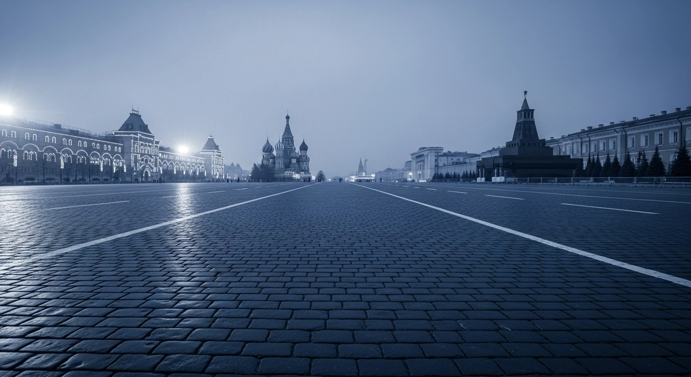 An empty and quiet Moscow square during the Russia Day holiday as authorities scale back public events due to security concerns.