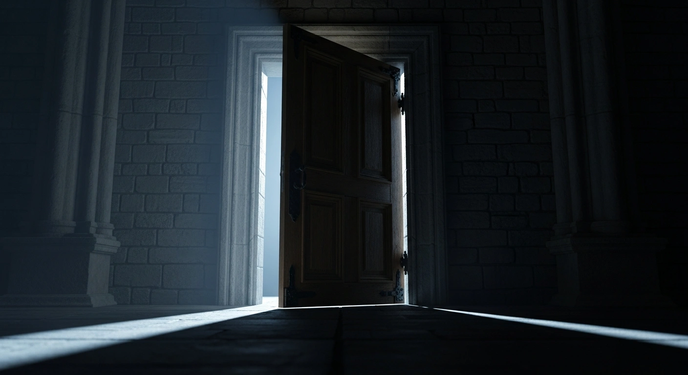 A dimly lit hallway with a partially closed door symbolizes the Russian Federation's decision to exclude OSCE observers from monitoring State Duma elections.