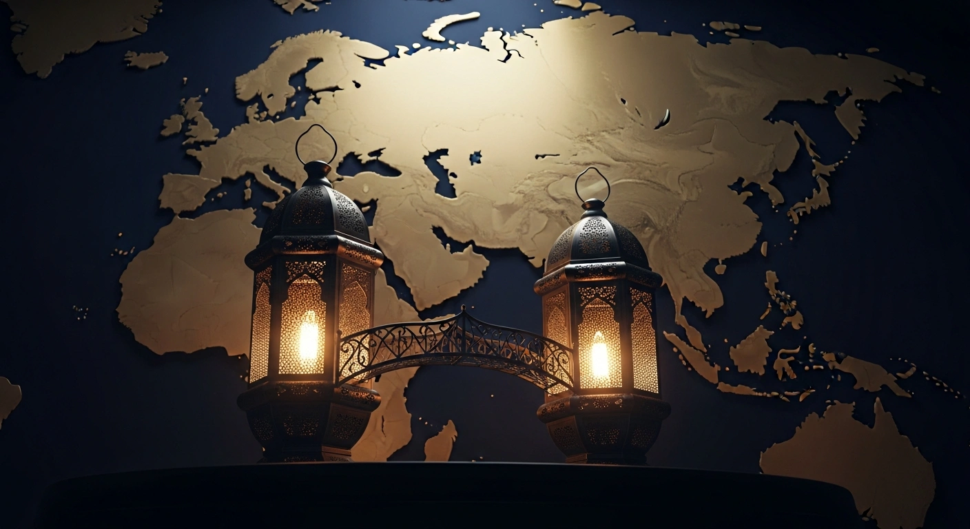 Two ornate lanterns are displayed against a backdrop representing the strategic diplomatic partnership between Russia and Iran during the celebration of Nowruz.