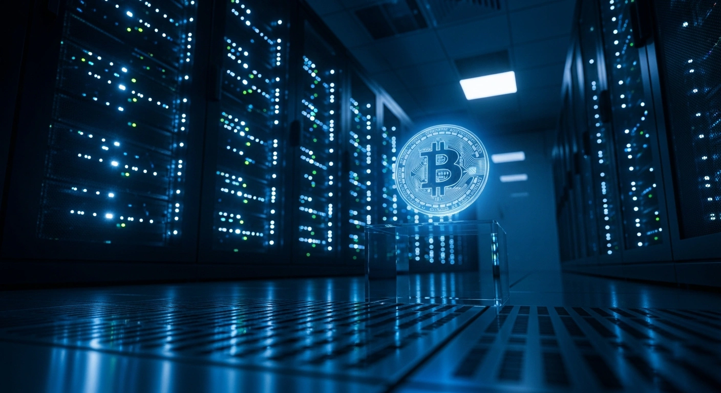 A high-tech server room in Russia represents the new regulatory framework for cryptocurrency mining and digital asset trading under the Central Bank.