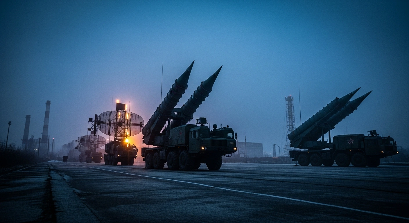 A Russian mobile air defense system is deployed near Moscow to protect critical infrastructure from potential long-range drone strikes.