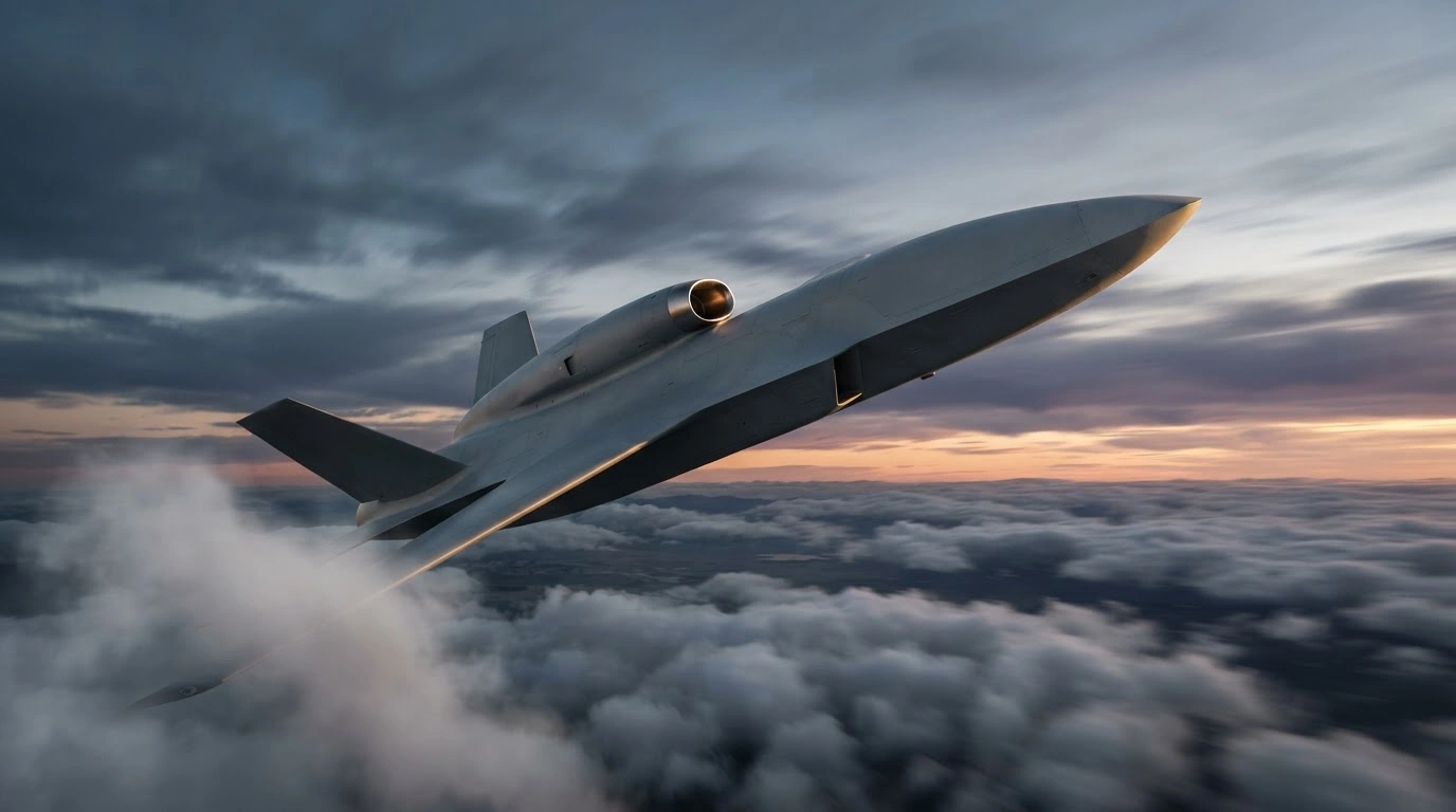 The upgraded Russian BM-35 jet-powered attack drone flies through the sky at high speed.