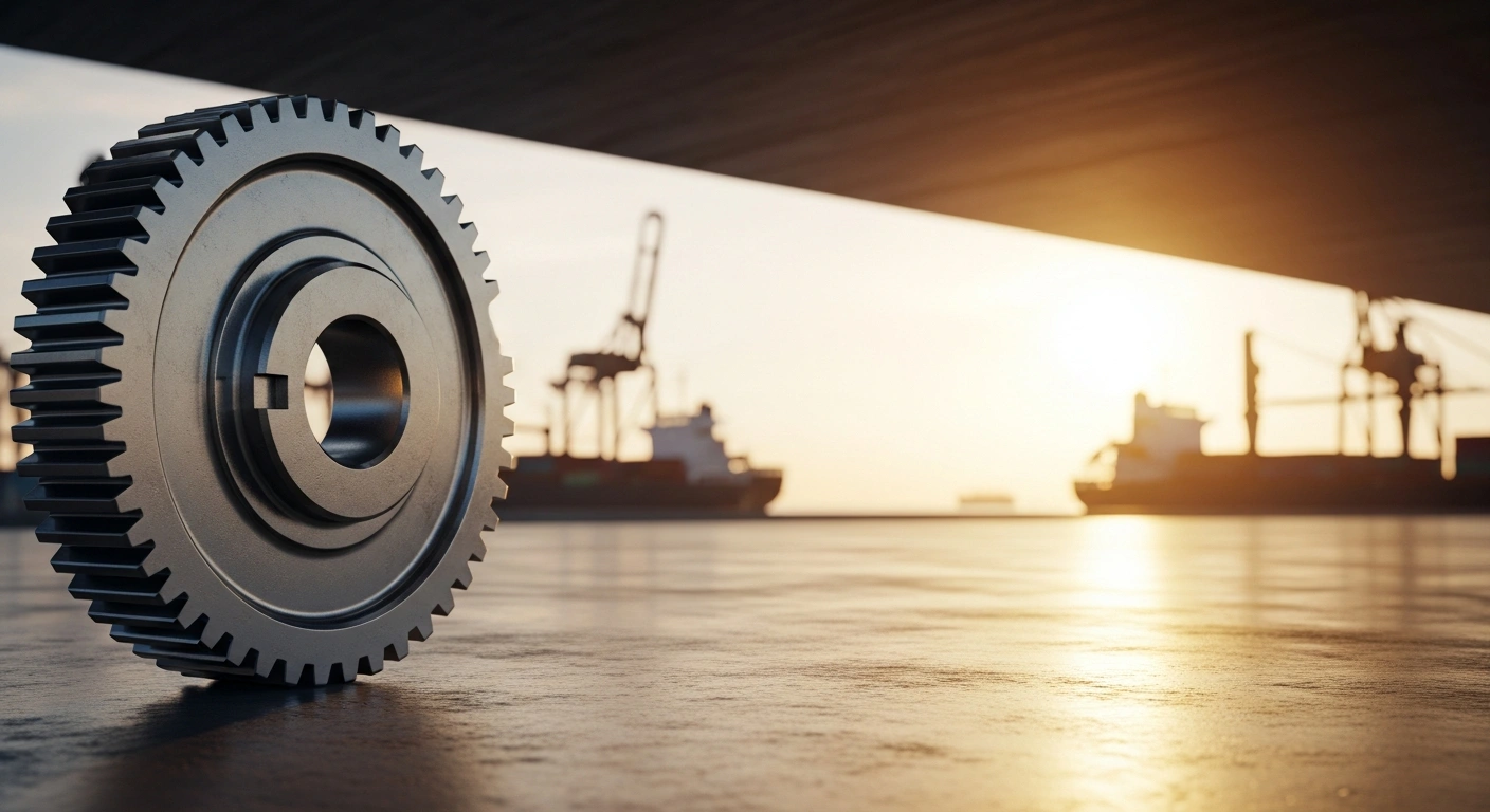 A modern industrial facility and a busy trade port represent the Russian government's focus on economic growth and non-Western trade partnerships.