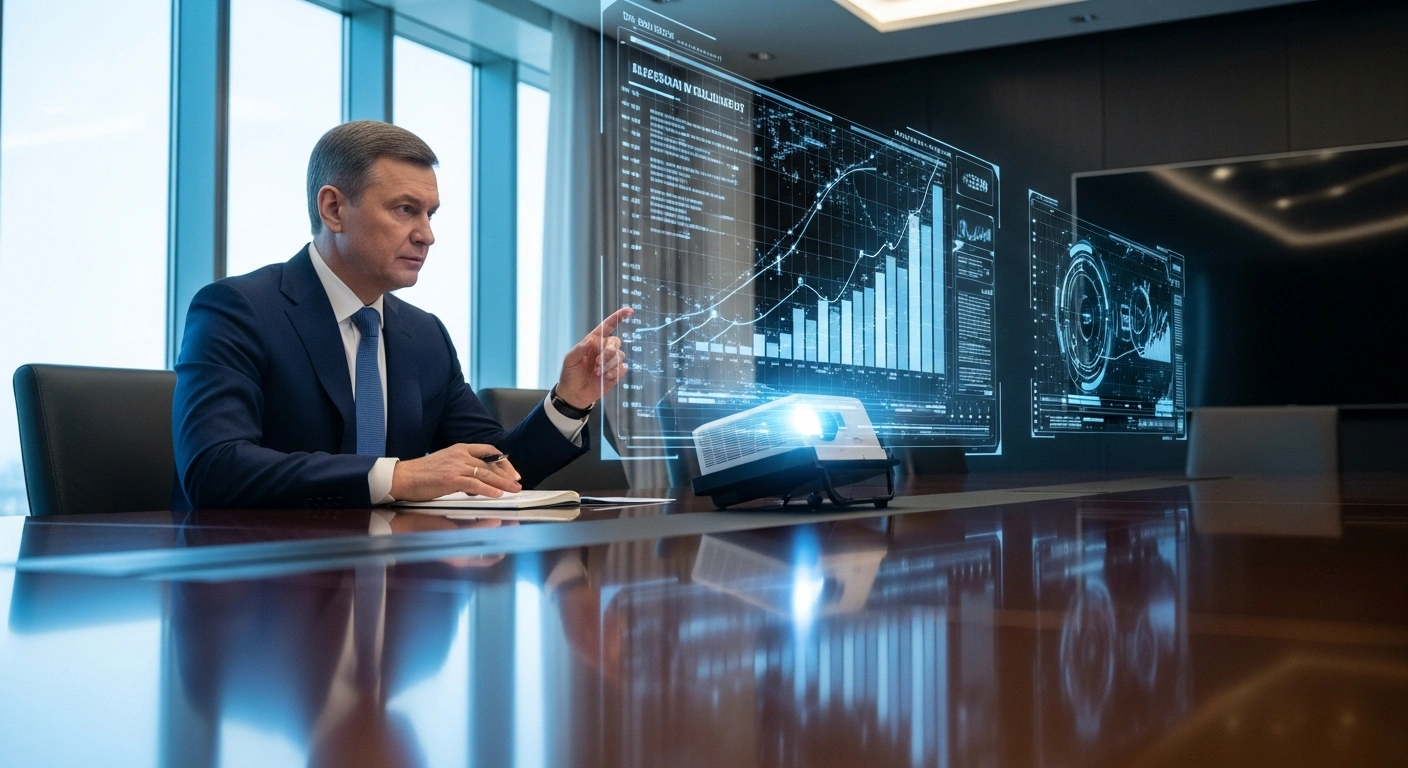 Russian Prime Minister Mikhail Mishustin chairs a strategic session in a modern conference room, discussing the regulation of the country's rapidly expanding platform economy and the implementation of a new federal law to ensure transparency and protect consumer and supplier interests.