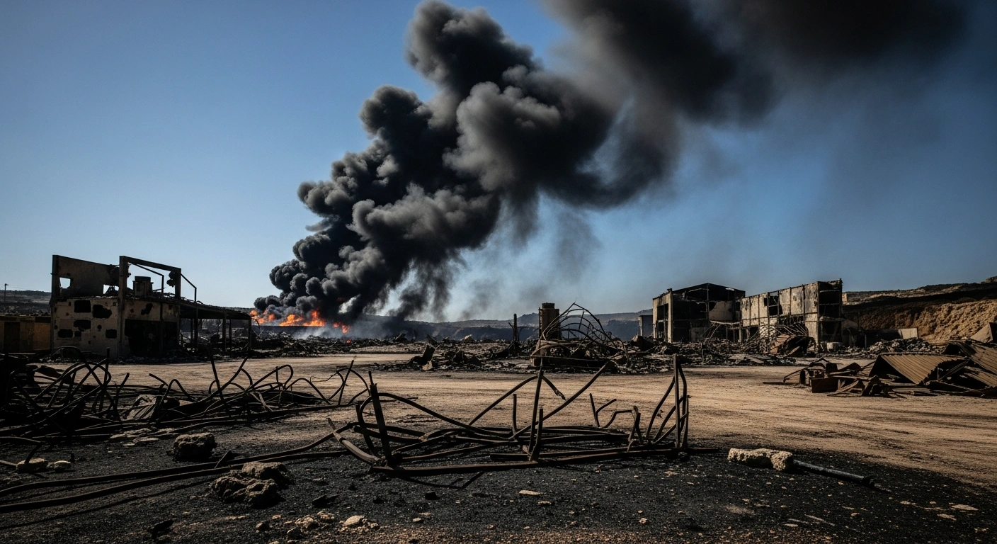 The smoldering ruins of a fireworks factory in Salina, Malta, are visible after a major explosion occurred at the uninsured facility.