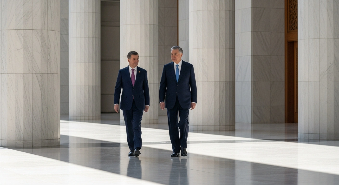 Spanish Prime Minister Pedro Sánchez walks with Chinese officials during a high-level diplomatic visit to discuss bilateral trade and international cooperation.