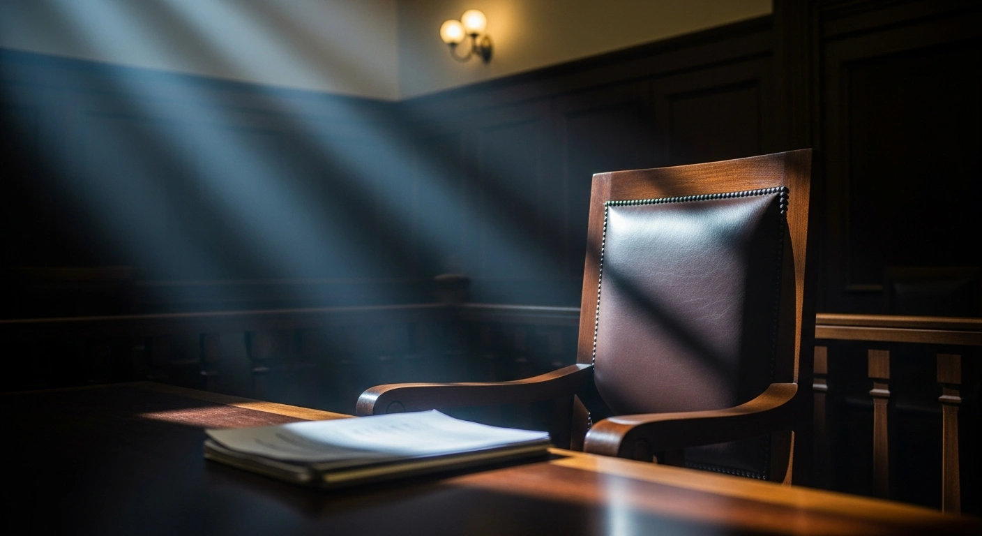 An empty witness chair sits in a courtroom during the commission of inquiry into the South African Police Service health services contract corruption allegations.