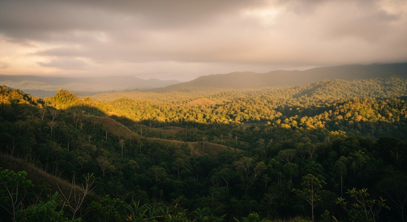 A scenic view of the lush, undisturbed landscape near Sarmi, Papua, following a magnitude 4.6 earthquake in Indonesia.