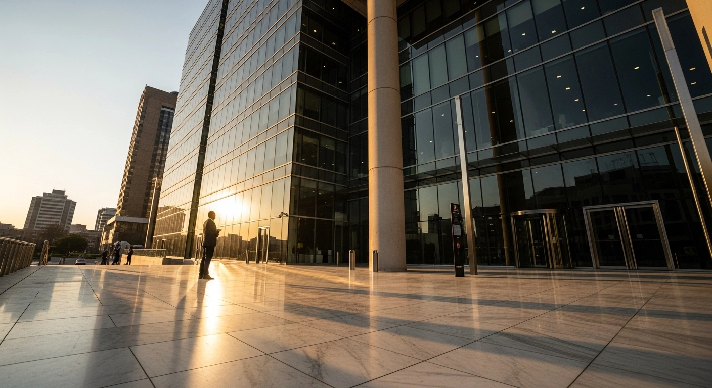 A modern office building in South Africa represents the leadership transition for the South African Revenue Service as the search for a new commissioner concludes.