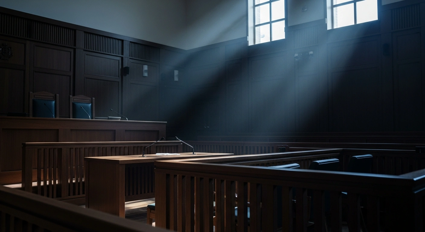 A modern, empty courtroom interior with high windows and wooden furniture representing the legal setting where the Saskatchewan Court of Appeal dismissed a parental child abduction case.