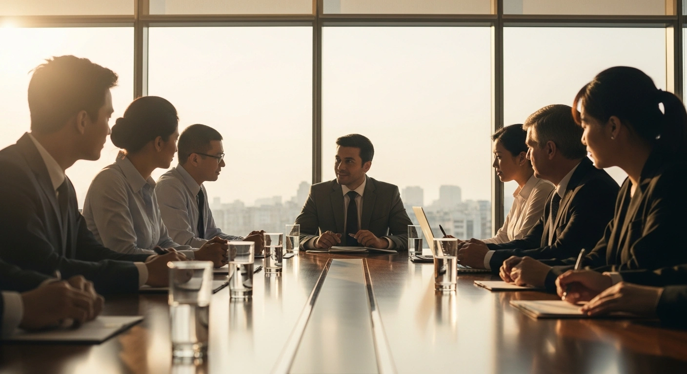 A delegation from Saudi Arabia's Ministry of Investment is depicted in a modern conference room, engaged in discussions with Indian counterparts, symbolizing the exploration of investment opportunities and bilateral cooperation across New Delhi, Mumbai, and Visakhapatnam, aligning with Saudi Vision 2030.