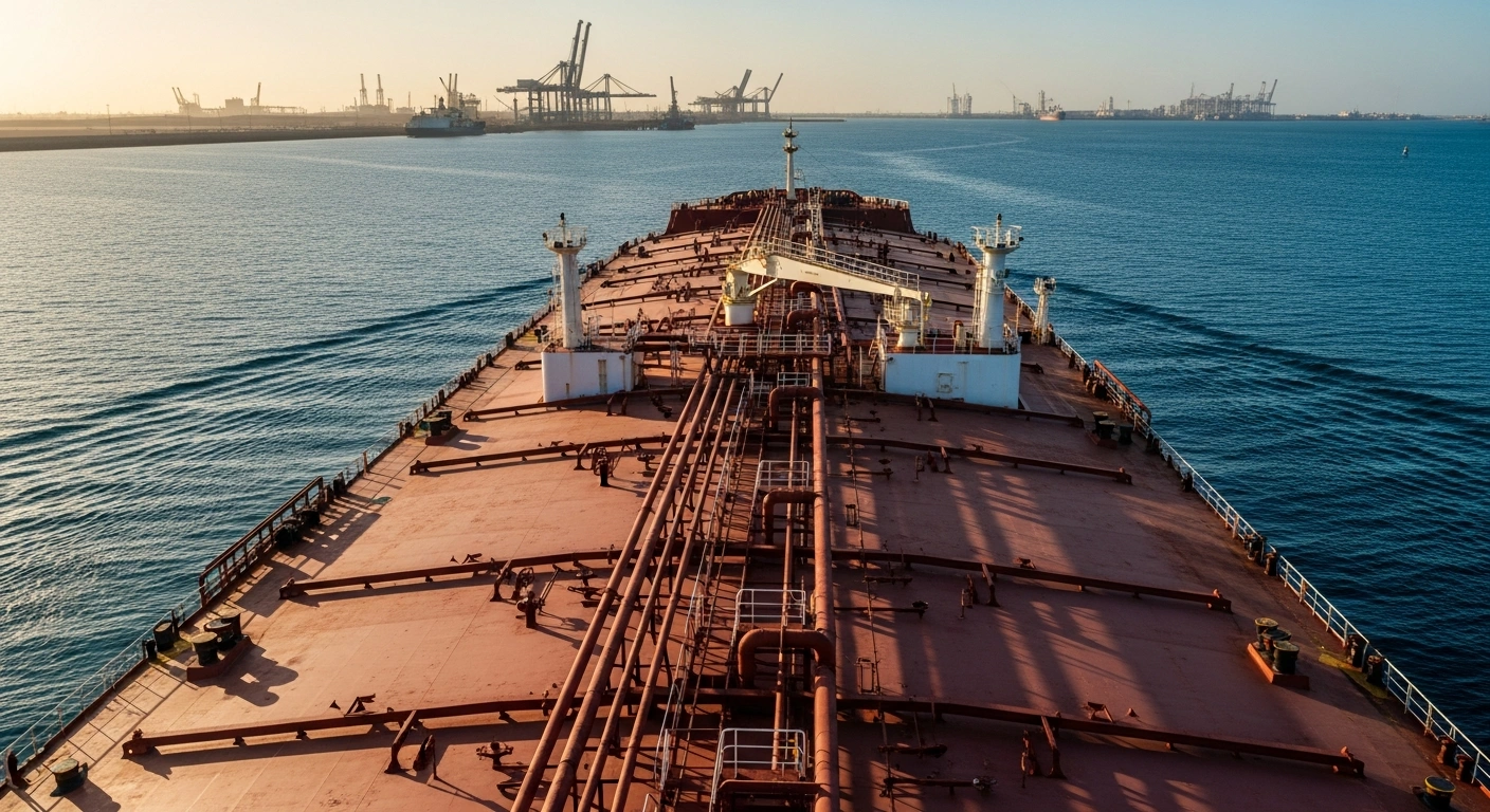 A large oil tanker arrives at the port of Yanbu in Saudi Arabia to secure energy shipments for Pakistan.