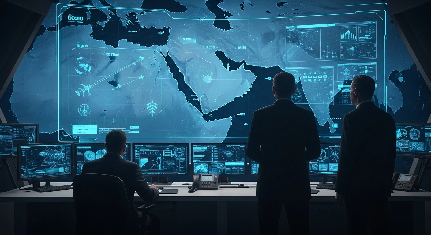 Military officers from Saudi Arabia and Pakistan coordinate a joint strategic defense framework in a high-tech command center to address regional security threats.