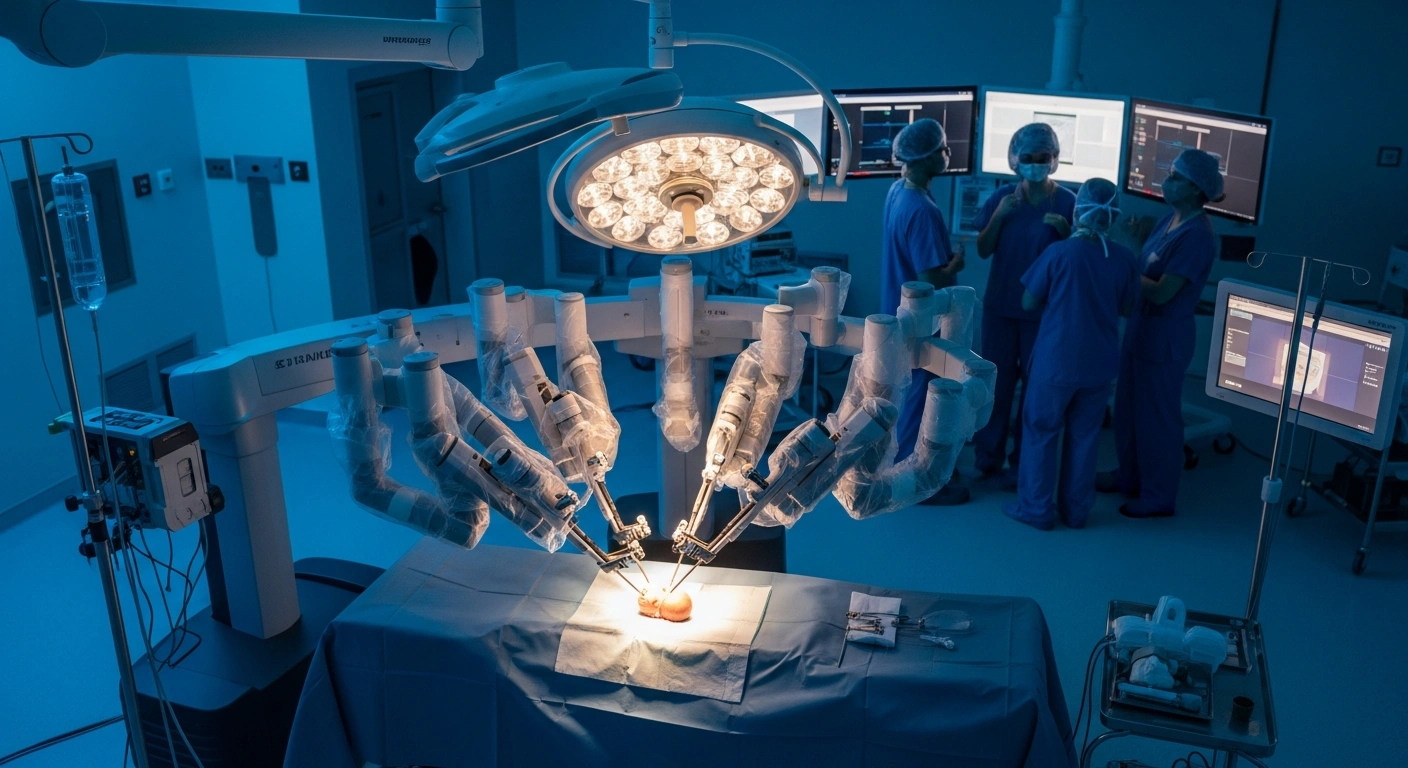 A surgical team uses advanced robotic technology to perform a complex pediatric bowel surgery at King Abdullah Specialist Children's Hospital.