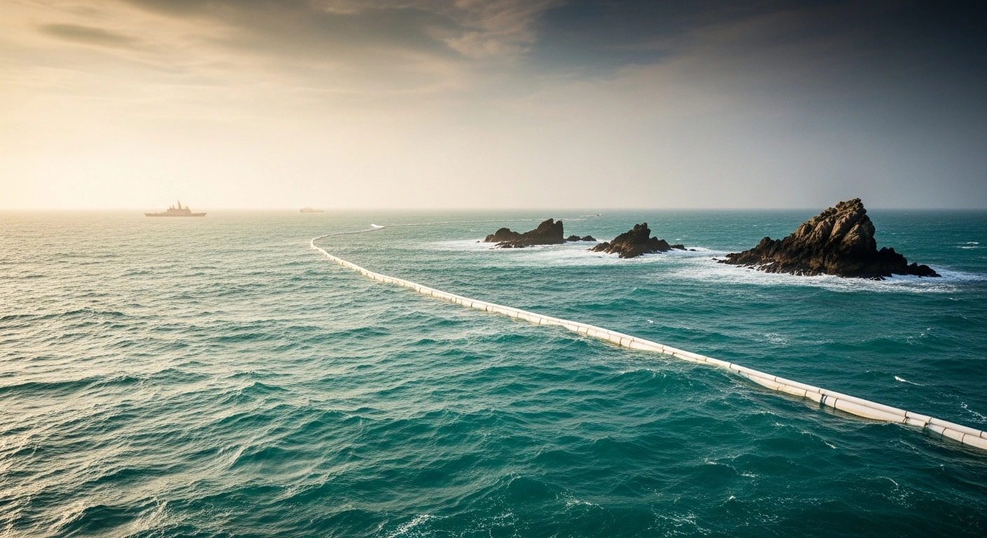 A floating barrier installed by China stretches across the waters near the disputed Scarborough Shoal in the South China Sea.