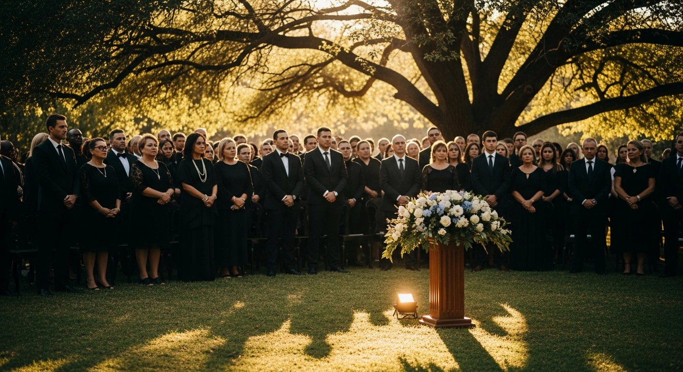 Mourners gather at a solemn funeral service in South Africa to honor the life and legacy of the celebrated actor and singer Seputla Sebogodi.