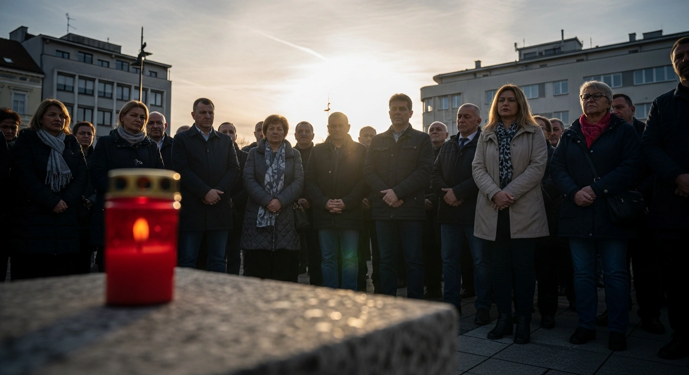 Serbian citizens and state officials gather for a solemn memorial ceremony in Vranje to honor the victims of the 1999 NATO bombing.