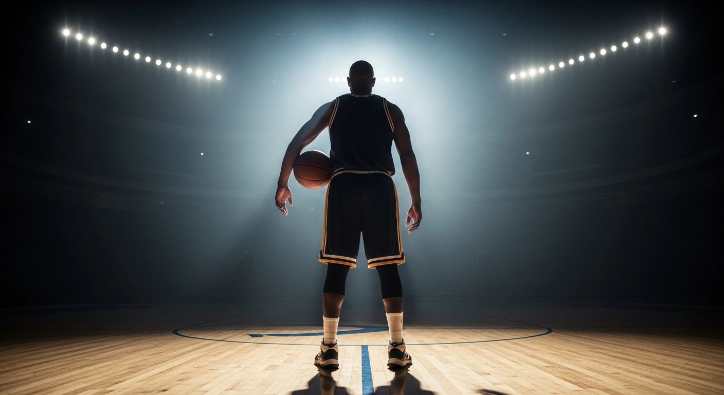Legendary Spanish basketball player Sergio Rodriguez stands alone on a professional court to mark his retirement from the sport.