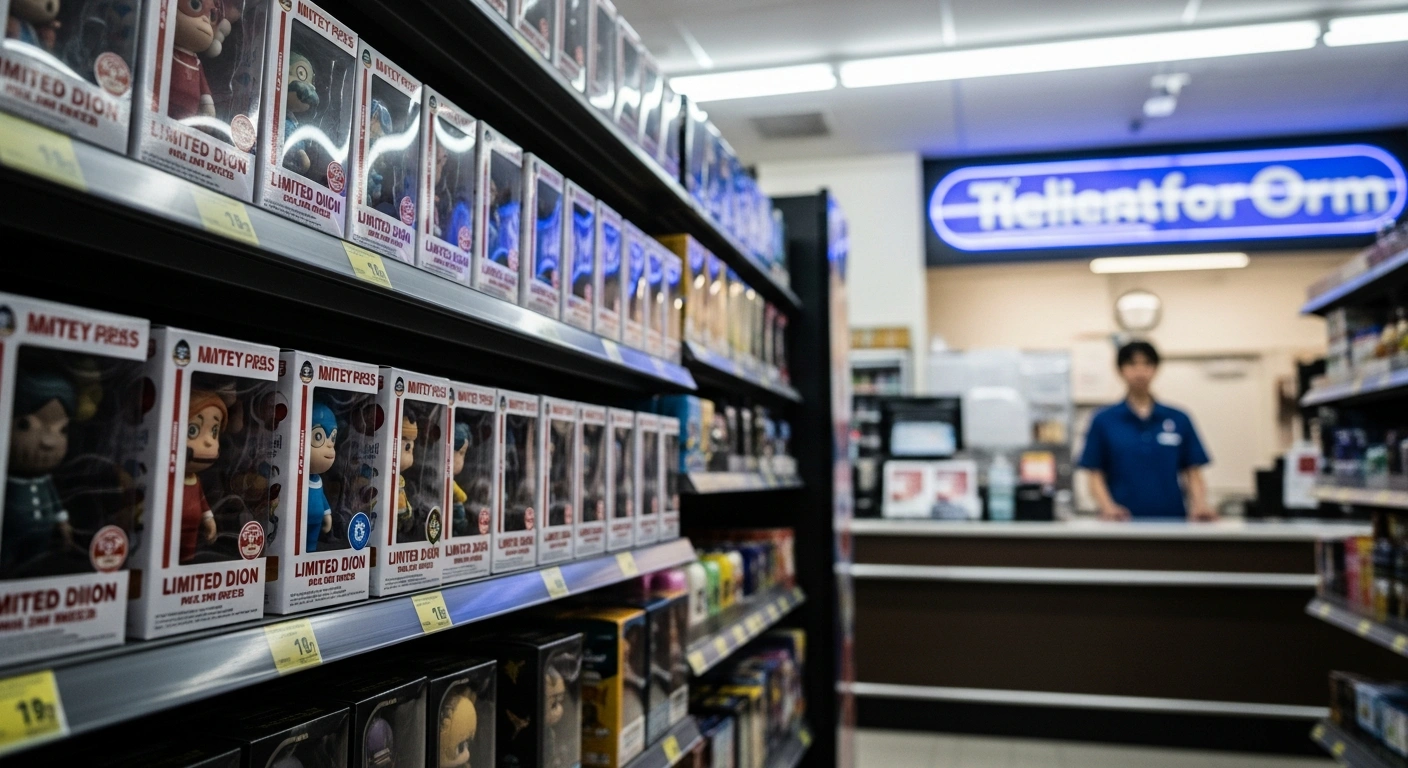 A convenience store employee stands near shelves of limited-edition character merchandise as Seven-Eleven Japan implements new policies to prevent unauthorized resale.