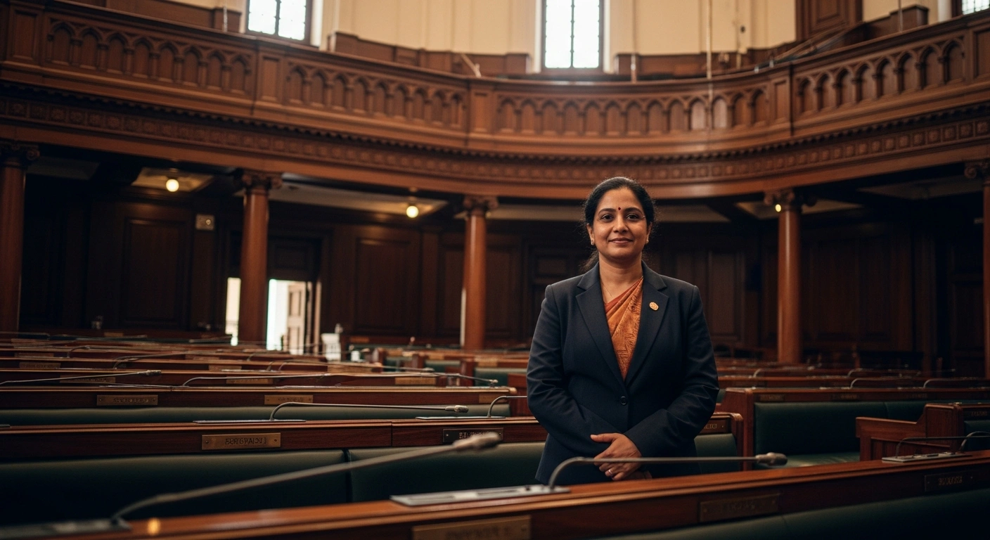 Shanimol Osman stands in the Kerala Legislative Assembly after being elected as the Deputy Speaker of the state assembly.