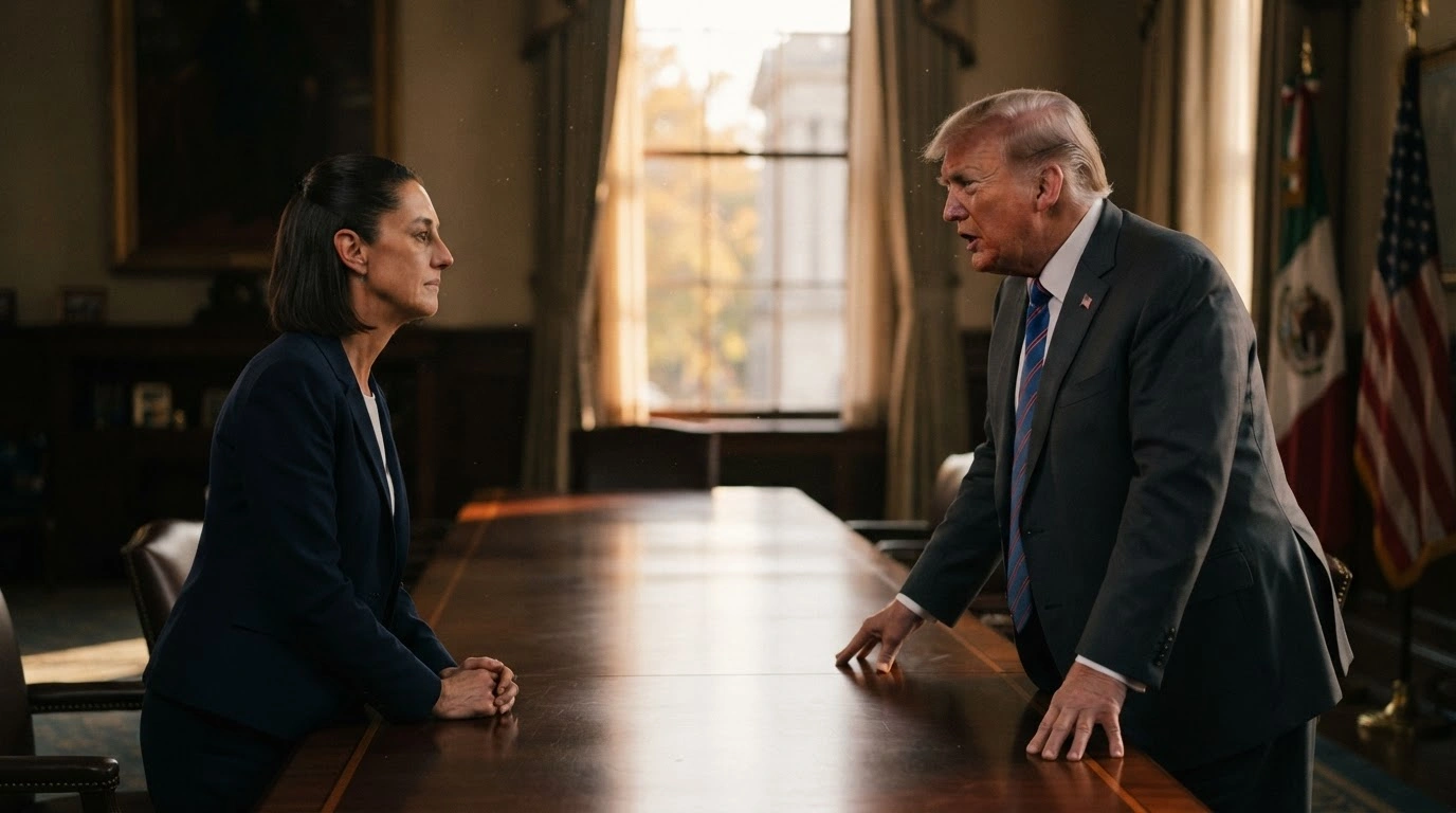 Mexican President Claudia Sheinbaum and U.S. President-elect Donald Trump engage in a formal diplomatic discussion regarding bilateral trade and border policy.