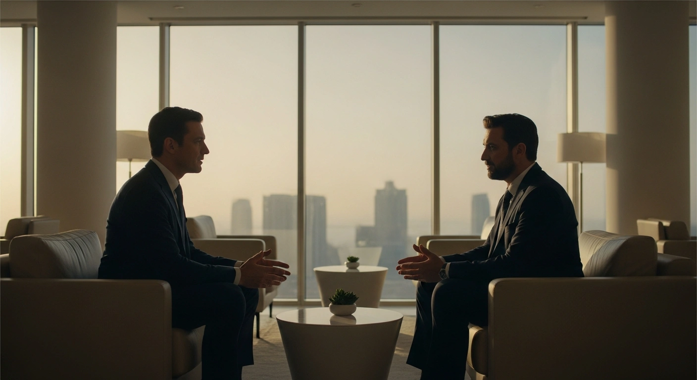 Ronen Bar and Mohammed Dahlan meet in a private room in the United Arab Emirates to discuss the future governance of the Gaza Strip.