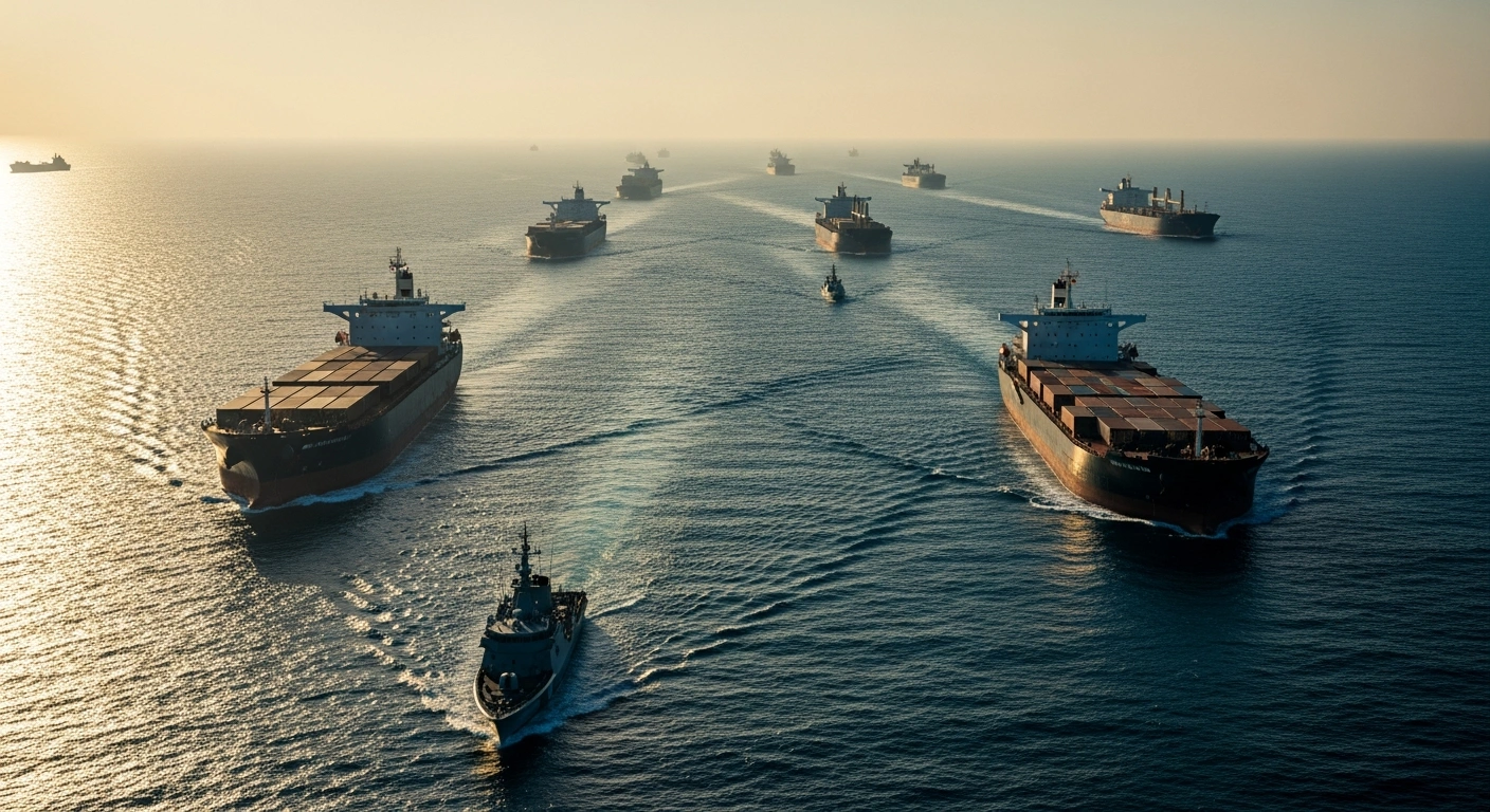 Several cargo ships transit the Strait of Hormuz under the coordination of the Islamic Revolutionary Guard Corps.