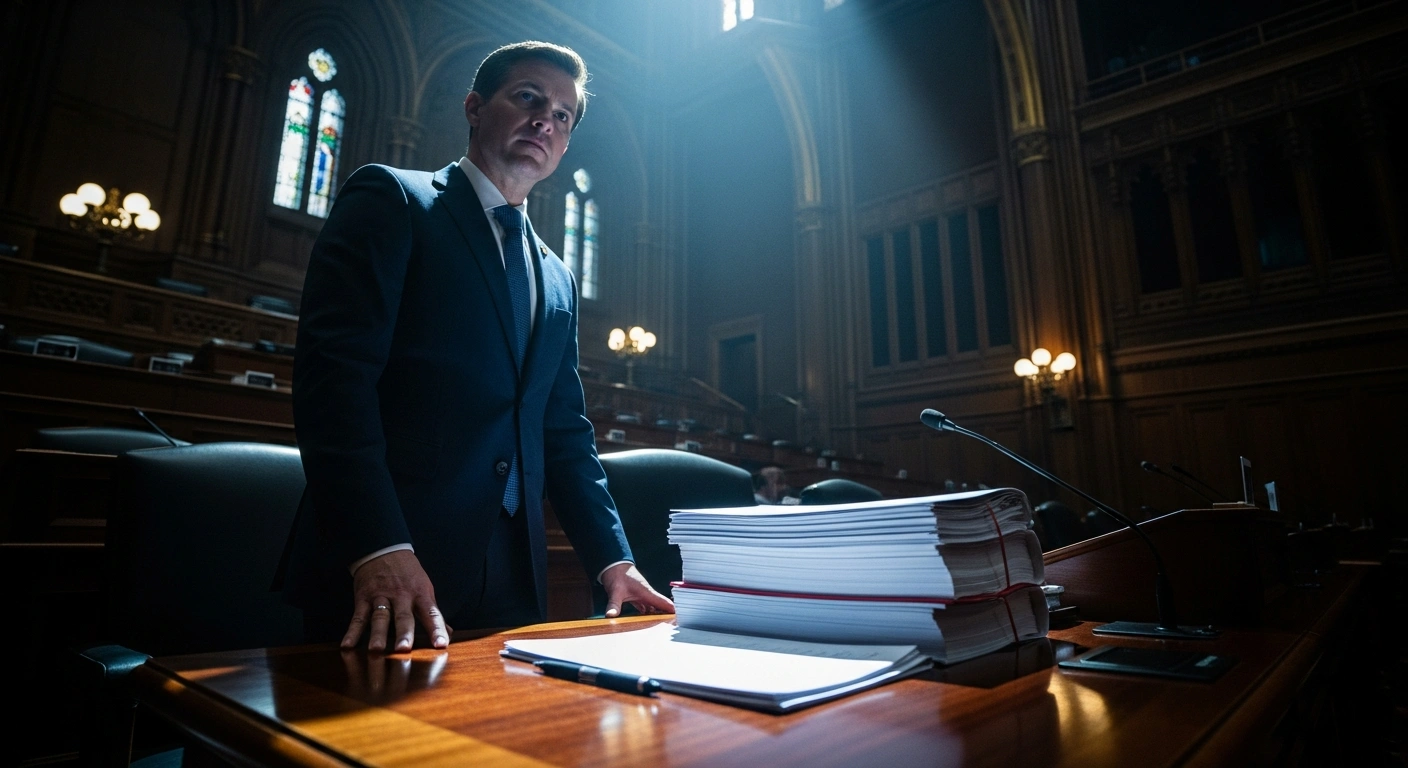 Conservative shadow minister Shuv Majumdar stands in a parliamentary hall while preparing to address concerns regarding potential U.S. tariff threats against Canada.