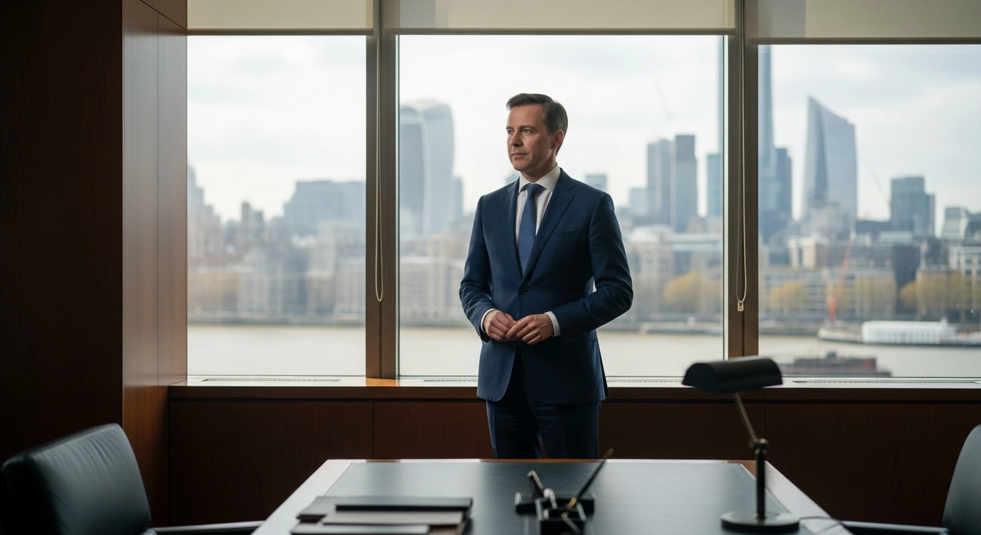 Irish Minister Simon Harris stands in a London office during his diplomatic visit to strengthen economic ties between Ireland and the United Kingdom.