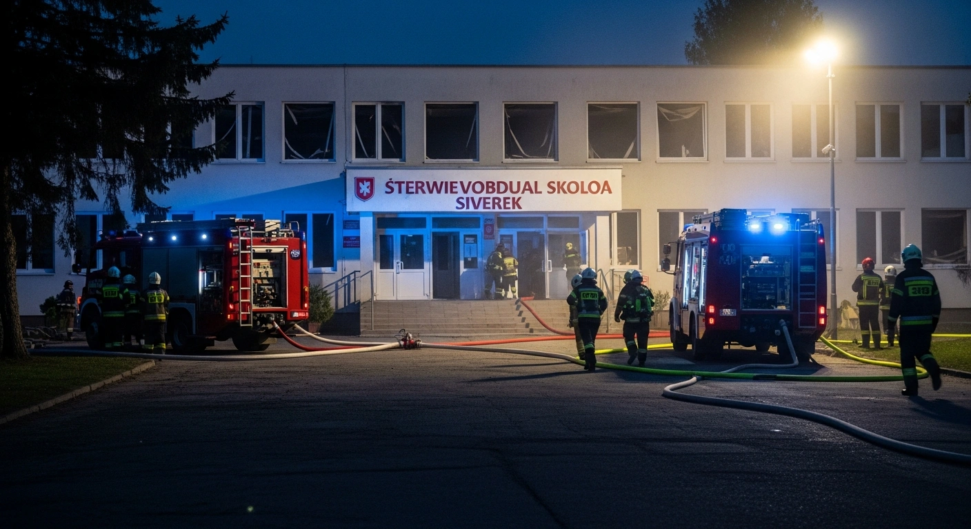 Emergency responders and police vehicles surround a vocational high school in Siverek, Turkey, following a violent shooting incident.